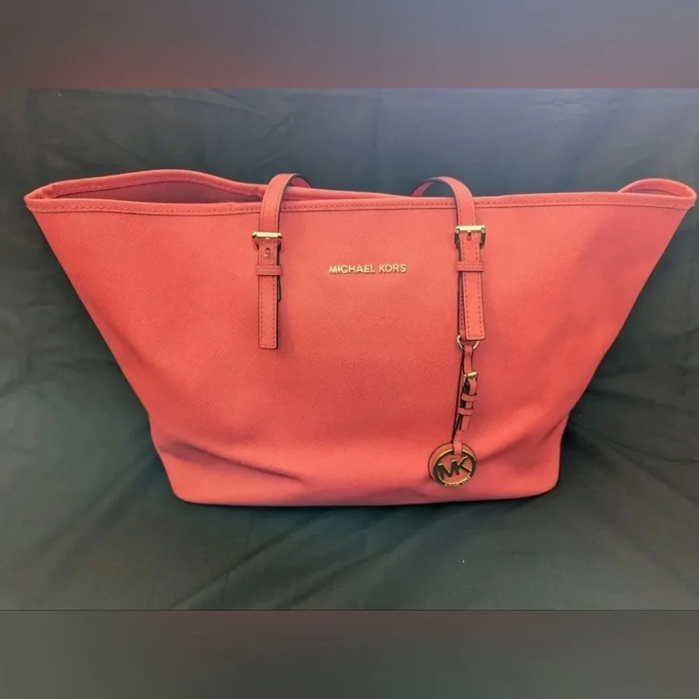 Michael Kors MK Large Red Tote Bag Leather Purse